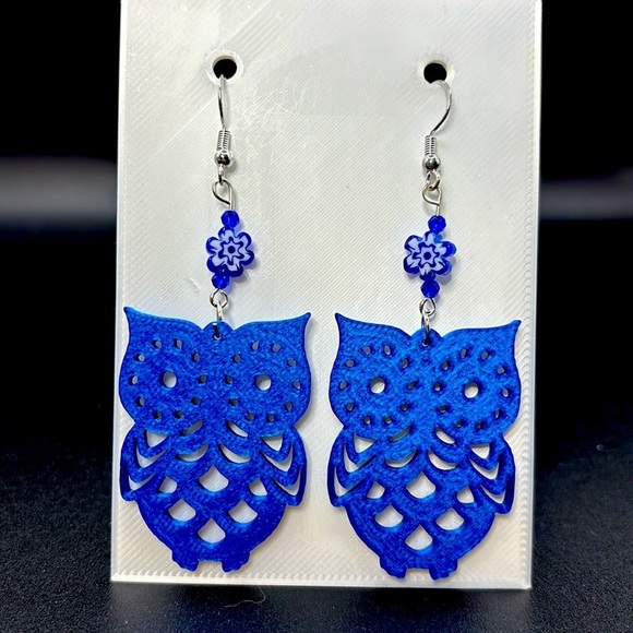 Blue Owl Earrings - Picture 5 of 6